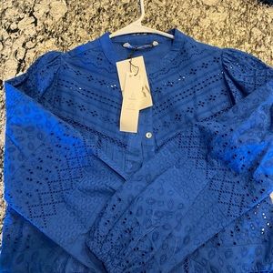 Blue Cropped Eyelet Sweater